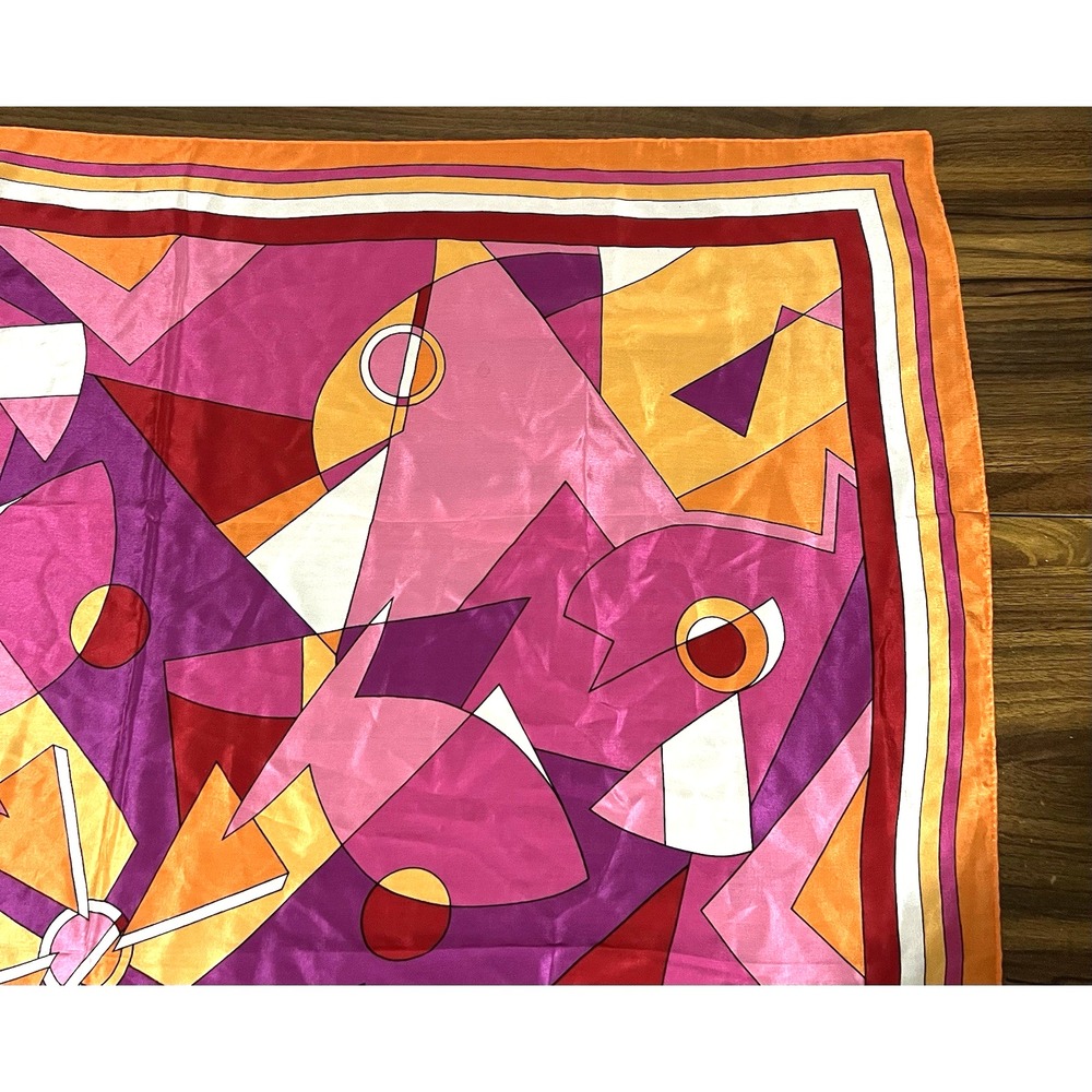 Vtg scarf 80s Adrienne Vittadini Colorful Silk Scarf 35.25" geometric - Picture 8 of 11
